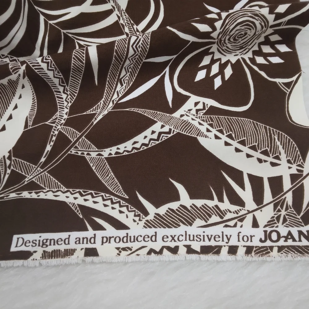 FABRIC Tropical Flora On Brown Synthetic Blend, Beautiful Hand, 2 Yd X 54 In